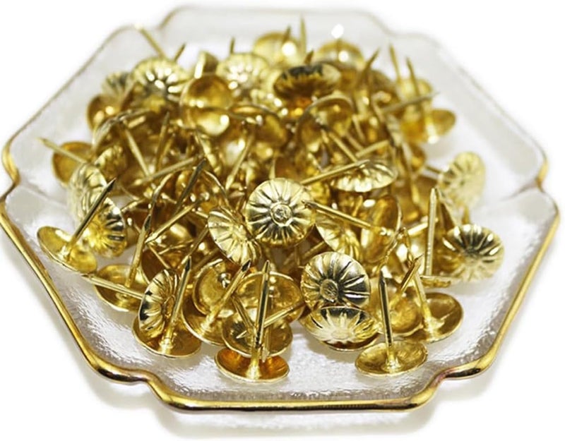 BetterJonny 500Pcs Upholstery Tacks, Decorative Furniture Nails Pins Gold Metal Thumb Tacks for Upholstered Furniture Cork Board, Home Decor(17X11MM) - Image 5